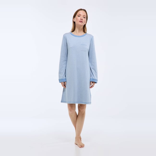 Chemise de nuit à pois et rayures en coton double face BIO - MONOPRIX