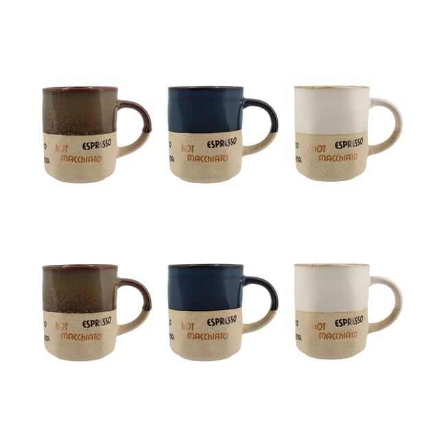 Lot de 6 tasses assorties 34cl, MACCHIATO Couleur blanc-bleu-marron <span itemprop=