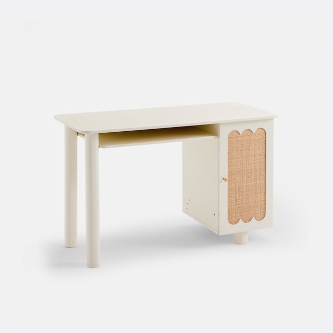 Bureau enfant rotin, PTILU Couleur ecru <span itemprop=