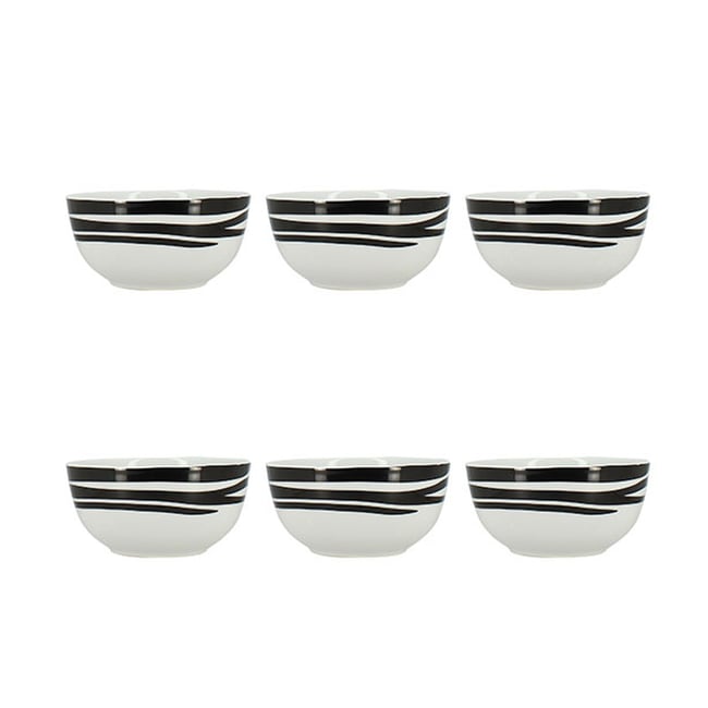 Lot de 6 bols 60cl en porcelaine, ZEBRE Couleur blanc-noir <span itemprop=