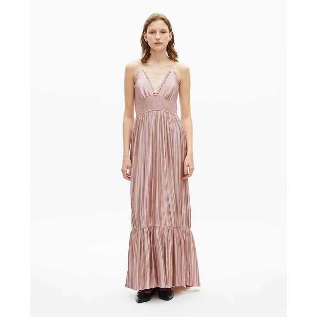Flared V-Neck Maxi Dress with Shoestring Straps, lilac, THE KOOPLES