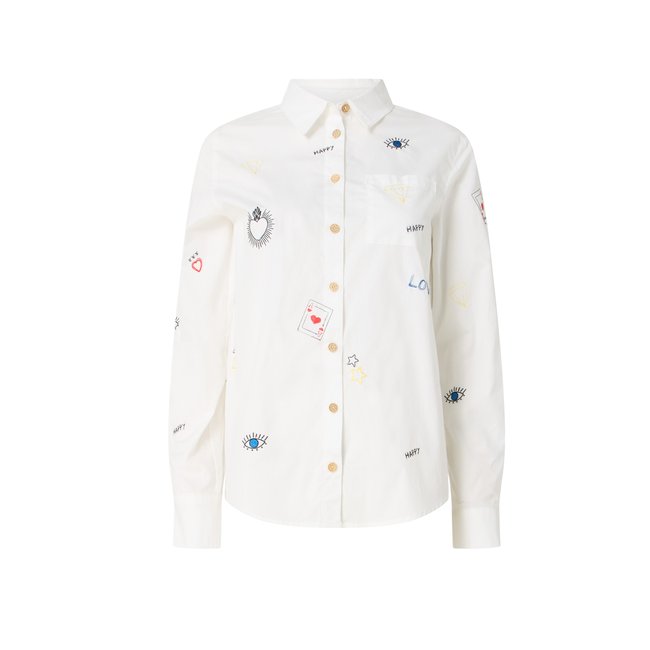 Chemise branchée avec col et broderies blanc <span itemprop=