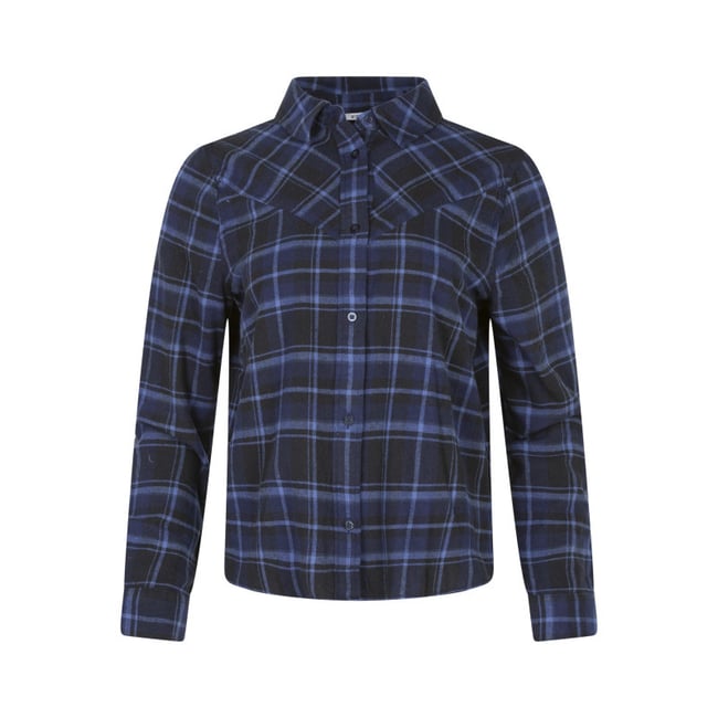 Chemisier blouse en coton marine à carreaux avec une coupe ajustée marine <span itemprop=
