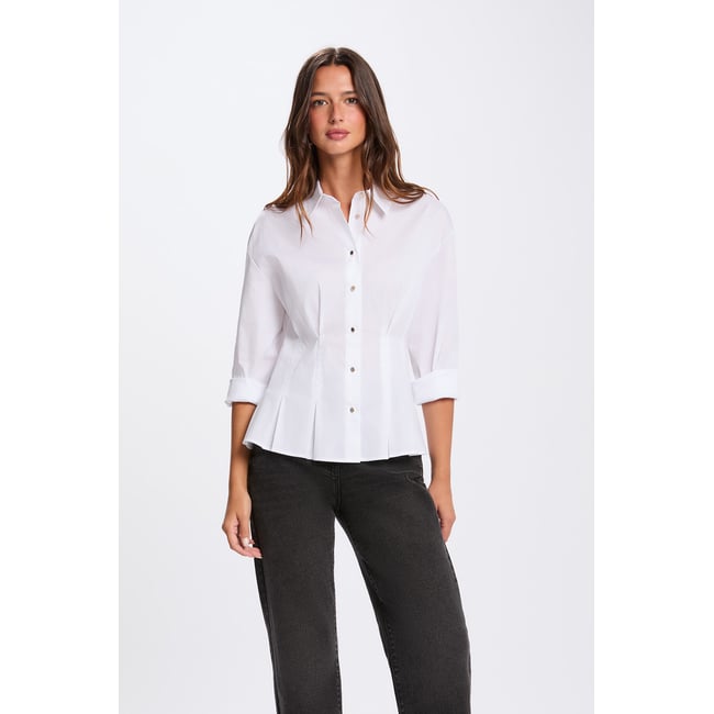 Chemise cintrée col à revers blanc <span itemprop=