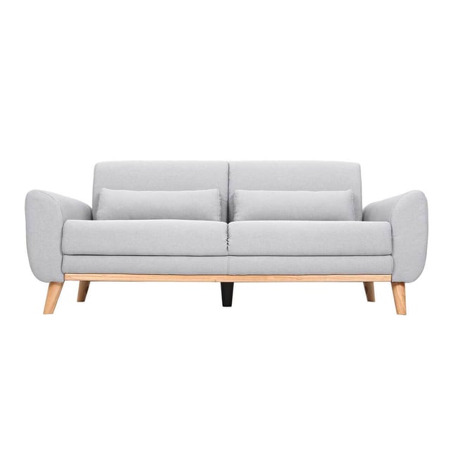 Canapé scandinave 3 places en tissu effet velours texturé taupe et bois clair EKTOR - MILIBOO