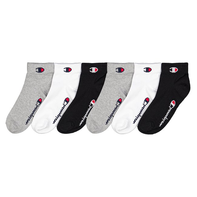 6 Paar Sneakersocken, unifarben grau + weiss + schwarz <span itemprop=