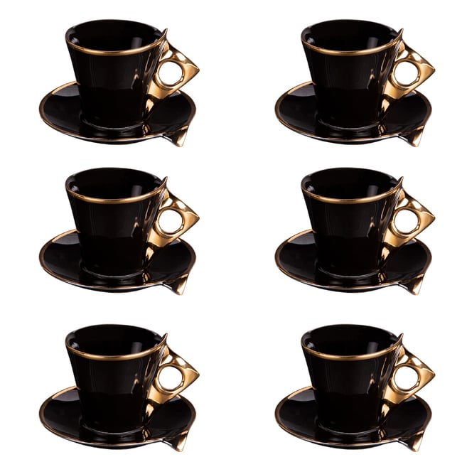 Coffret de 6 tasses à café avec sous tasses Libra Couleur noir <span itemprop=