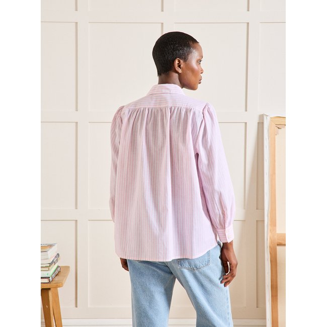Chemise rayée voile de coton rayure rose <span itemprop=