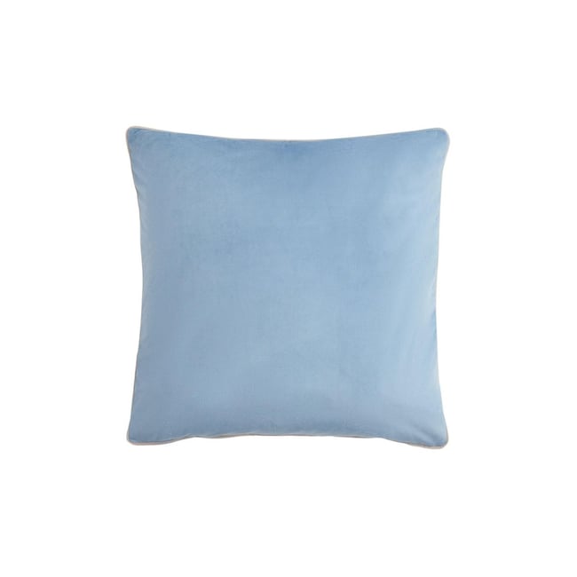Coussin en velours mat avec liseré contrasté bleu clair <span itemprop=