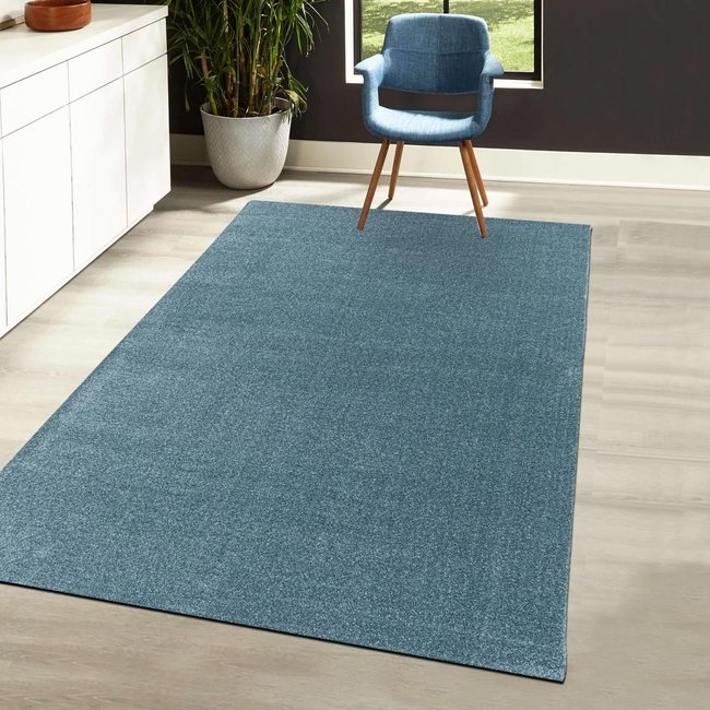 Tapis de couloir tissé motif uni BENAPO Couleur bleu <span itemprop=