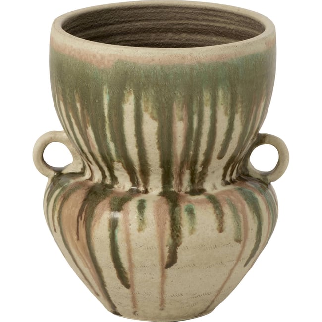 Vase en céramique fait main Couleur vert olive et beige clair <span itemprop=