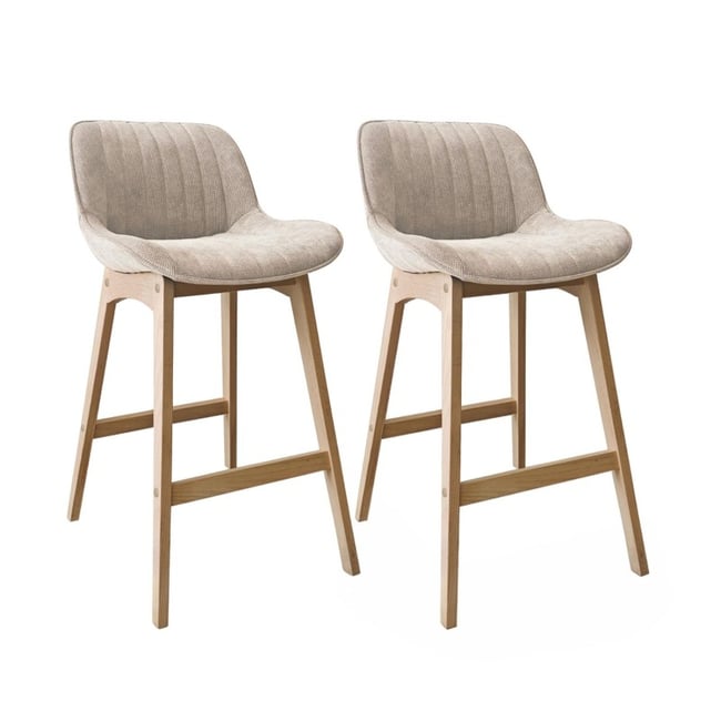 Lot Tabourets Chêne et Velours Côtelé NORDEN H75cm Couleur beige <span itemprop=