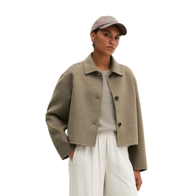 Veste en laine regular en double face mélangée de haute qualité beige <span itemprop=