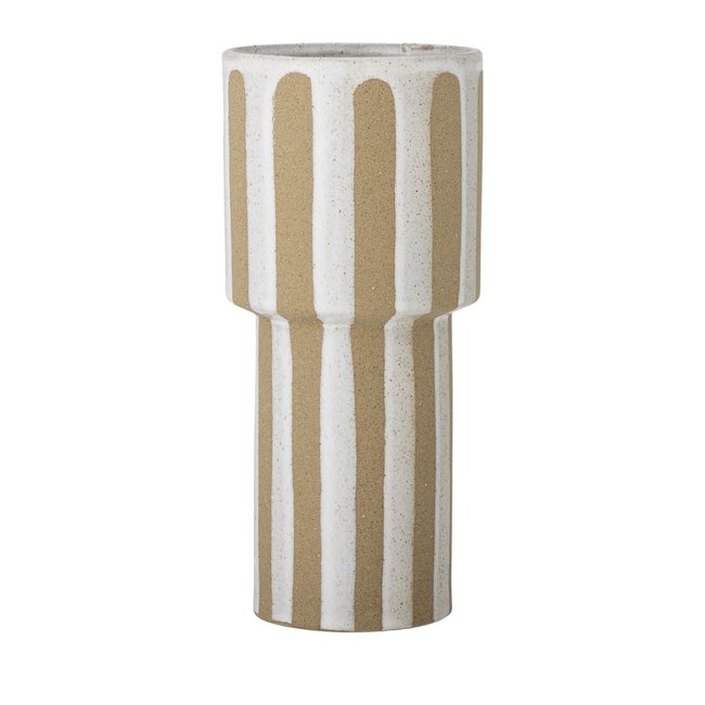 Vase en grès à rayures - Awah Couleur beige <span itemprop=