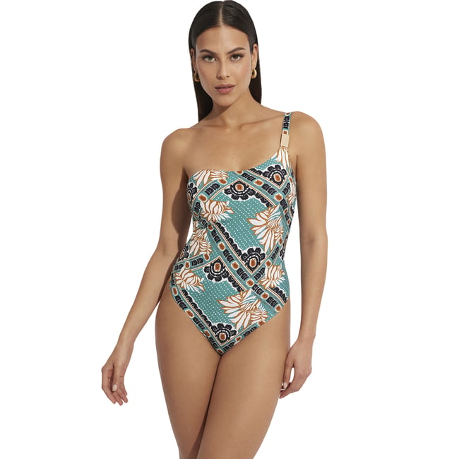 Maillot de bain une pièce armaturé asymétrique Bari vert <span itemprop=