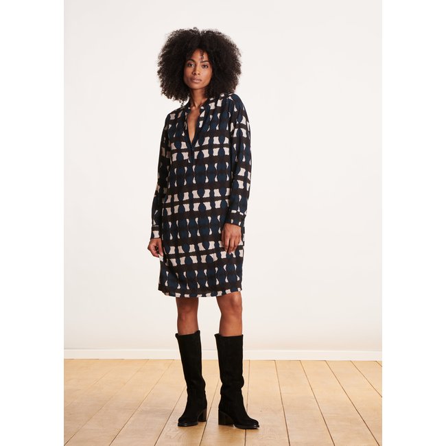 Robe courte imprimé tie & dye bleu pétrole <span itemprop=