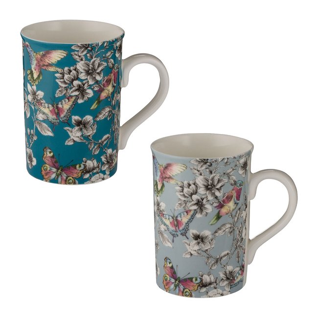 Set of 2 Hummingbird Fine China Mugs, multi-coloured, PRICE & KENSINGTON