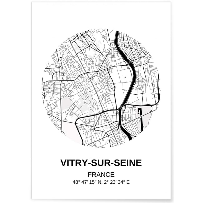 Affiche Carte Vitry-sur-Seine Couleur blanc <span itemprop=