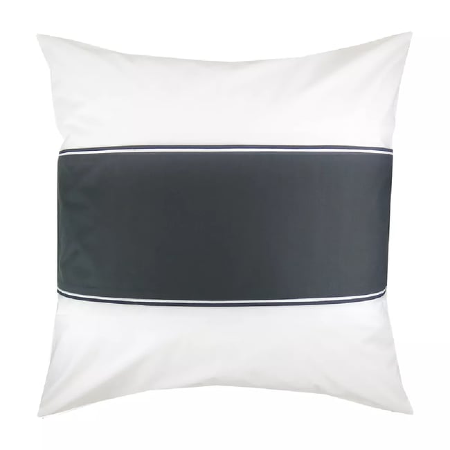 Taie d'oreiller pur coton bio CAPRI ardoise blanc <span itemprop=