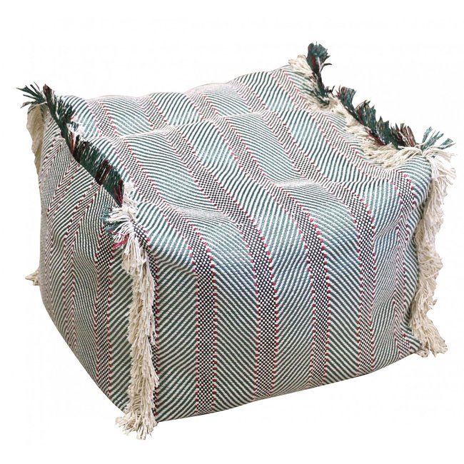 Pouf à franges vert et rouge - 46x46x35cm Couleur multicolore <span itemprop=