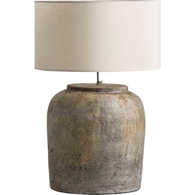 Lampe à poser en terre cuite style colonial Couleur gris vieilli et blanc cassé <span itemprop=