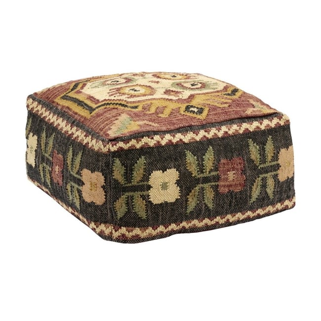 Pouf décoratif floral jute tissé main Couleur multicolore <span itemprop=