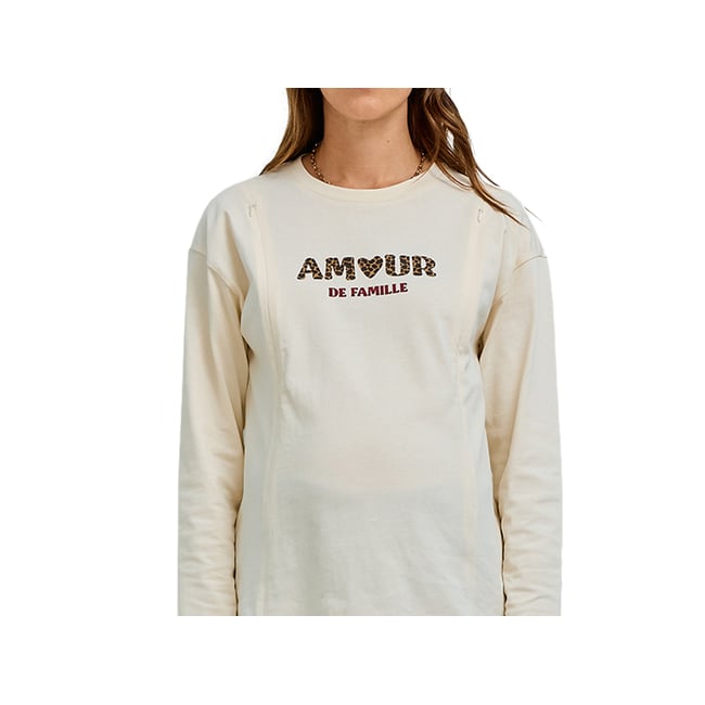 T-shirt grossesse et allaitement motif amour écru <span itemprop=
