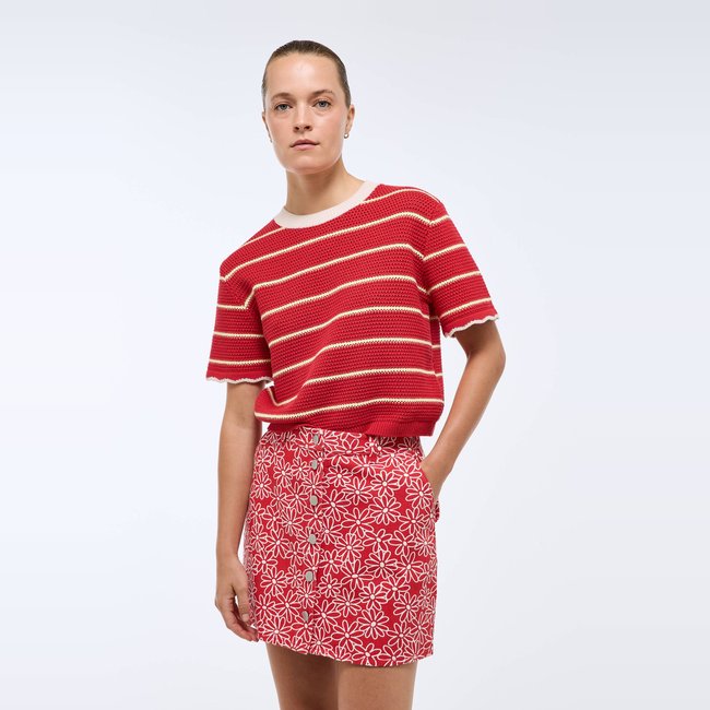 Jupe courte imprimée en coton BIO GOTS rouge <span itemprop=