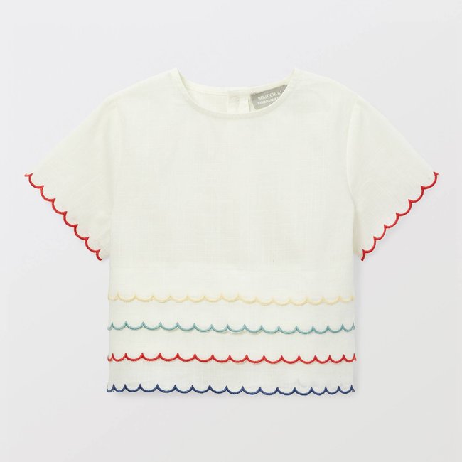 Blouse manches courtes fantaisie en coton BIO GOTS ecru <span itemprop=