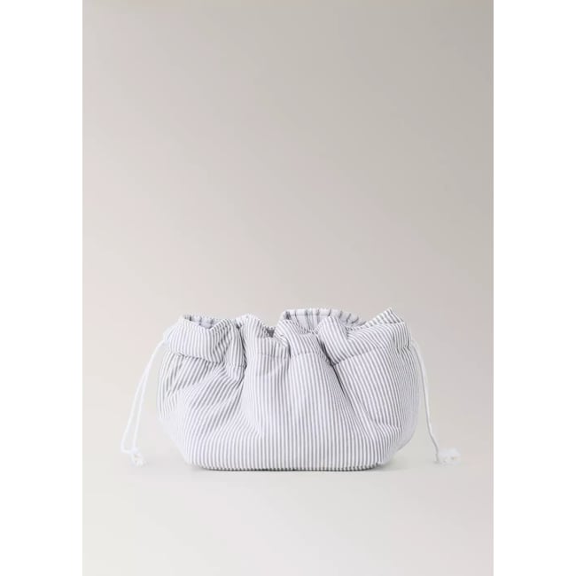 Trousse de toilette 100 % coton à fines rayures seersucker gris moyen <span itemprop=