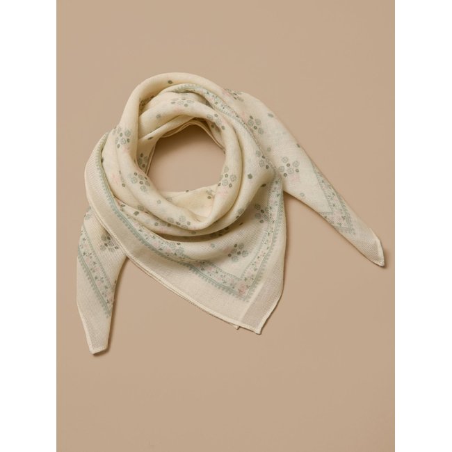 Foulard imprimé en laine ecru <span itemprop=