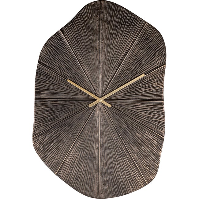 Horloge murale sculpturale en aluminium Couleur bronze avec aiguilles dorées <span itemprop=