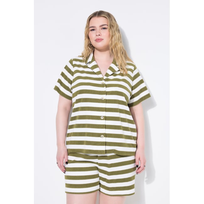 Pyjama deux pièces à rayures, coupe oversize vert mousse <span itemprop=