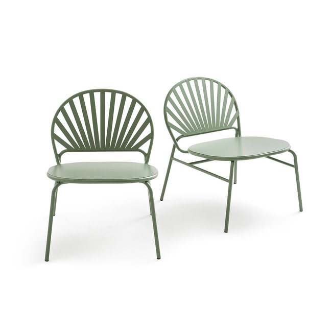 Lot de 2 fauteuils de jardin, métal acier, Solale kaki <span itemprop=