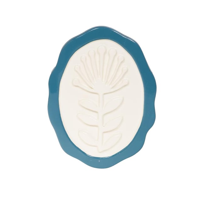 Décoration murale fleurie bleue H17,6 cm  en résine Couleur blanc <span itemprop=