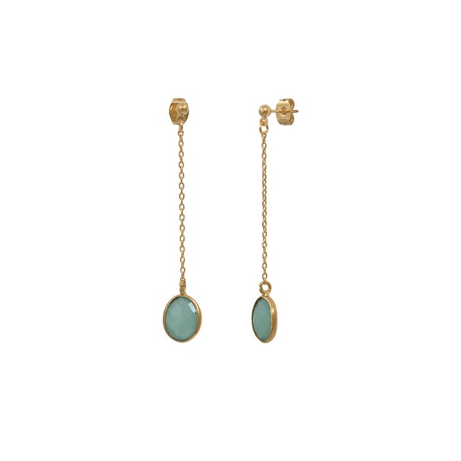 Boucles d'oreilles longues serti aventurine vert <span itemprop=