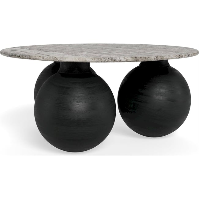 Table basse ronde collection KONYA Couleur gris marbre et noir <span itemprop=