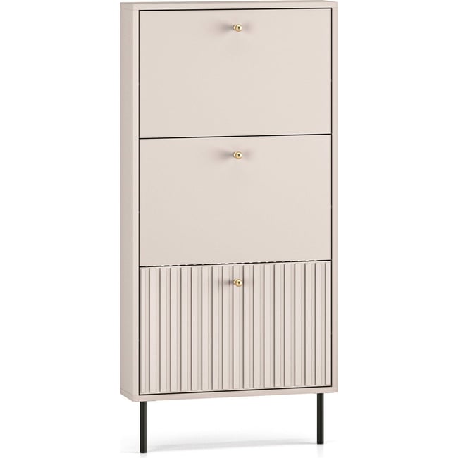 Meuble à chaussures collection CALETTO Couleur beige cachemire avec détails dorés et pieds noirs <span itemprop=