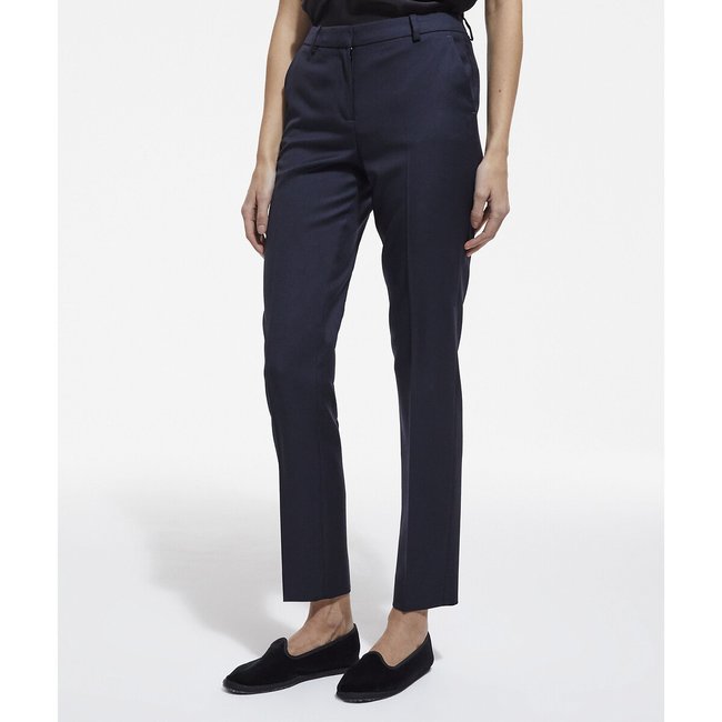 Pantalon droit en laine bleu marine <span itemprop=