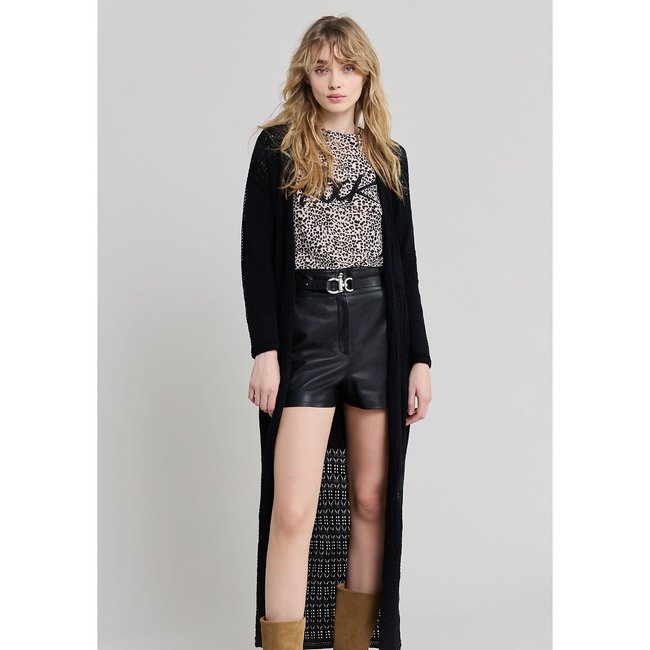 Long cardigan with long sleeves, black, IKKS