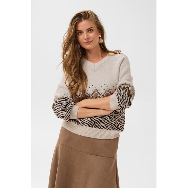 Pullover tricoté beige oat melange <span itemprop=
