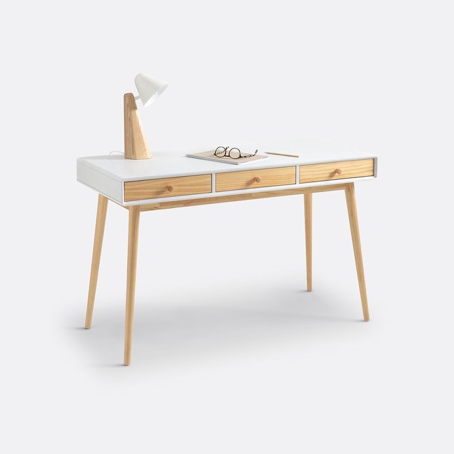 Scrivania 3 cassetti, JIMI bianco/legno LA REDOUTE INTERIEURS