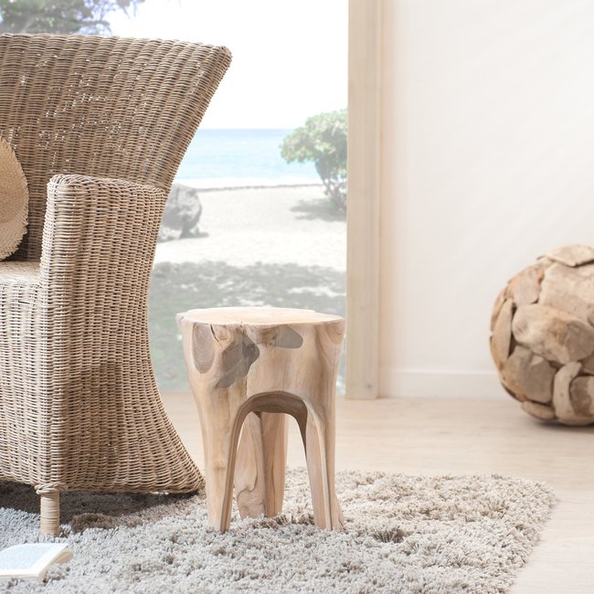 Tabouret rond en teck POLO Couleur bois naturel <span itemprop=