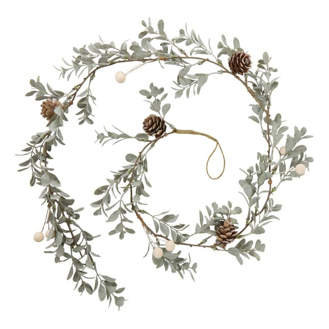 Guirlande de Noël en plastique feuillage et pommes de pin 110 cm Couleur vert <span itemprop=