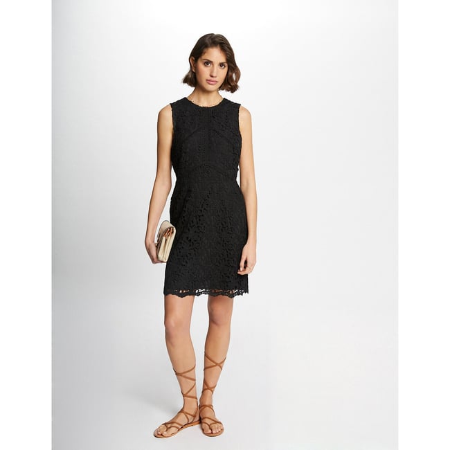 Robe courte droite dentelle  noir <span itemprop=