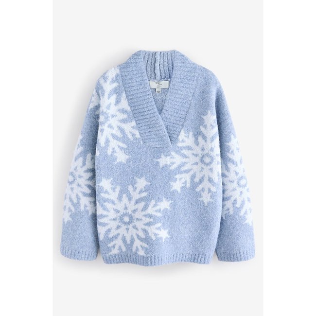 Pull en maille de noël boucle de flocons de neige bleus <span itemprop=