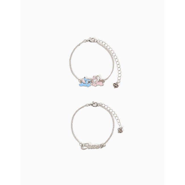 Lot de 2 bracelets avec pendentifs Stitch et Angel gris <span itemprop=
