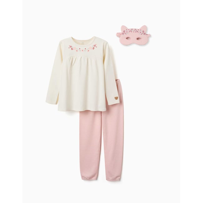 Pyjama à manches longues en coton avec masque rembourré blanc <span itemprop=