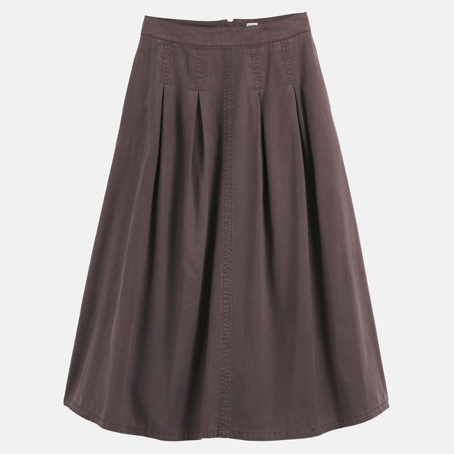Jupe longue évasée en lyocell et coton marron <span itemprop=