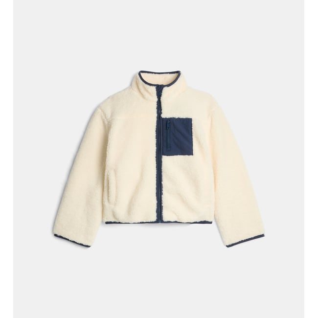 Blouson tonquebec effet sherpa écru et bleu marine <span itemprop=
